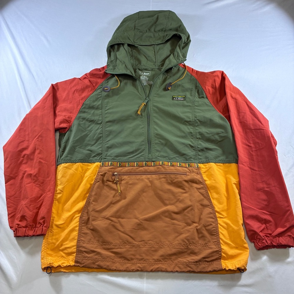 LL Bean Mens Mountain Classic Anorak Multi Color Block Windbreaker L Tall 505299